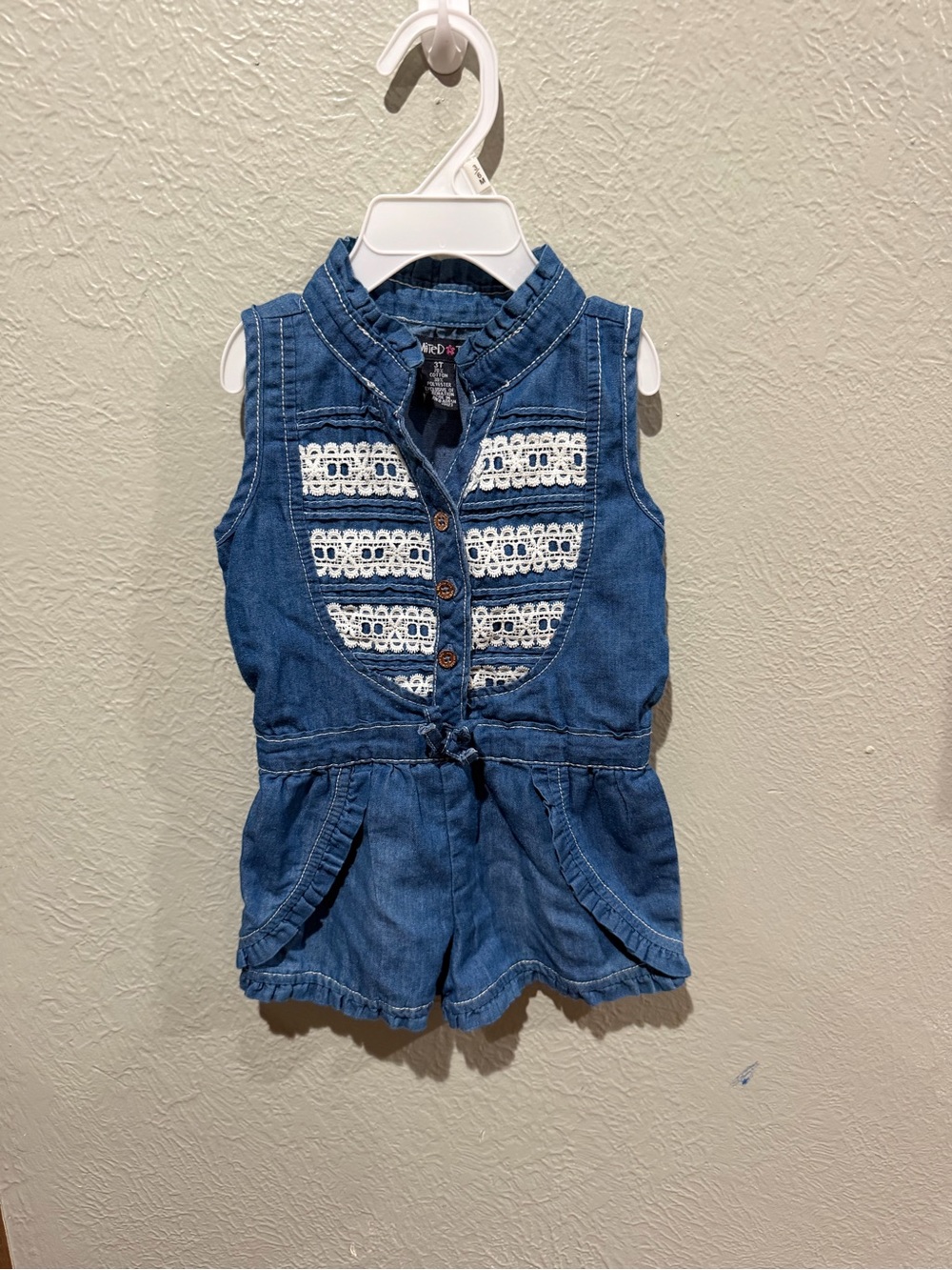 Limited Too Denim Crochet-Front Romper in Blue